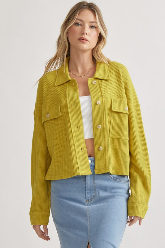 Entro Waffle Knit Button Up Jacket