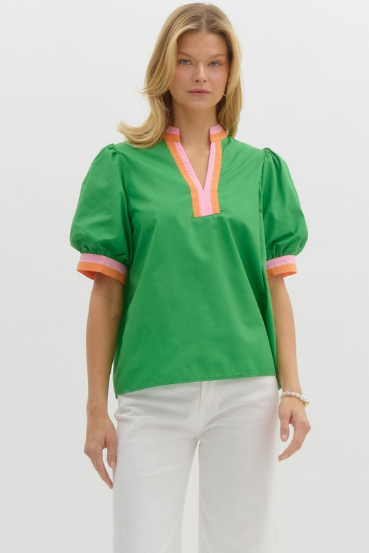 Entro Green Puff Sleeve Top