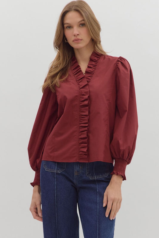Entro Burgundy Ruffle Shirt