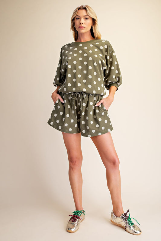 Glam Olive Polka Dot Short Set (P8509)