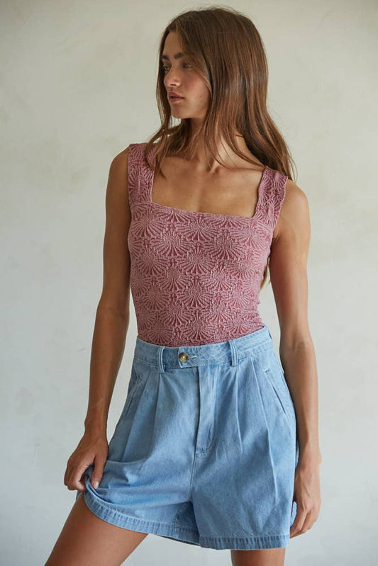 By Together S1239A | Knit Modal Nylon Spandex Seamless Jacquard Tank