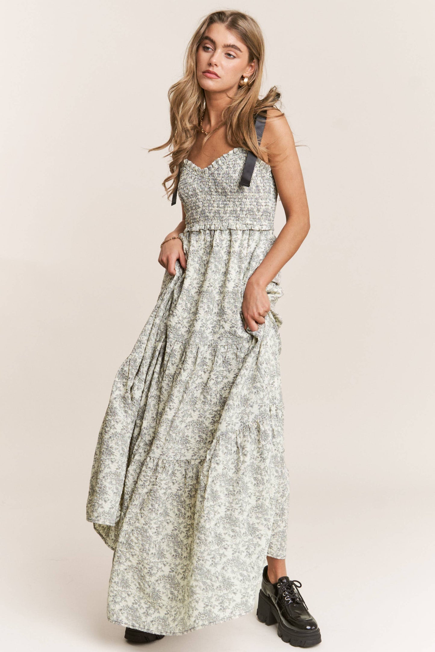 J. NNA FLORAL PRINT EMPIRE NECKLINE MAXI DRESS