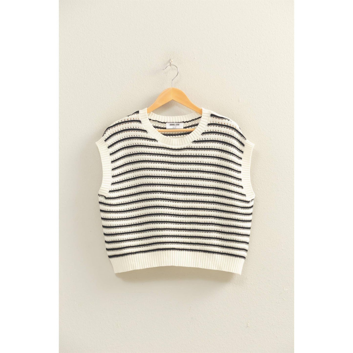 HYFVE Black Striped Sleeveless Crew Neck Top