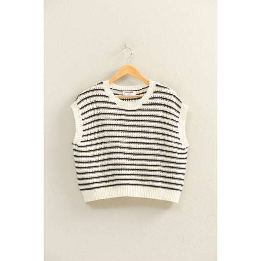 HYFVE Black Striped Sleeveless Crew Neck Top