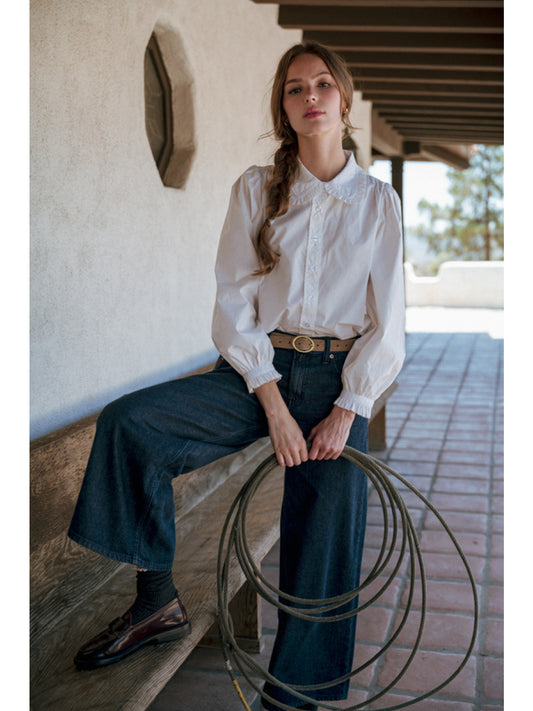 Jodifl Ruffle Detail White Collar Shirt